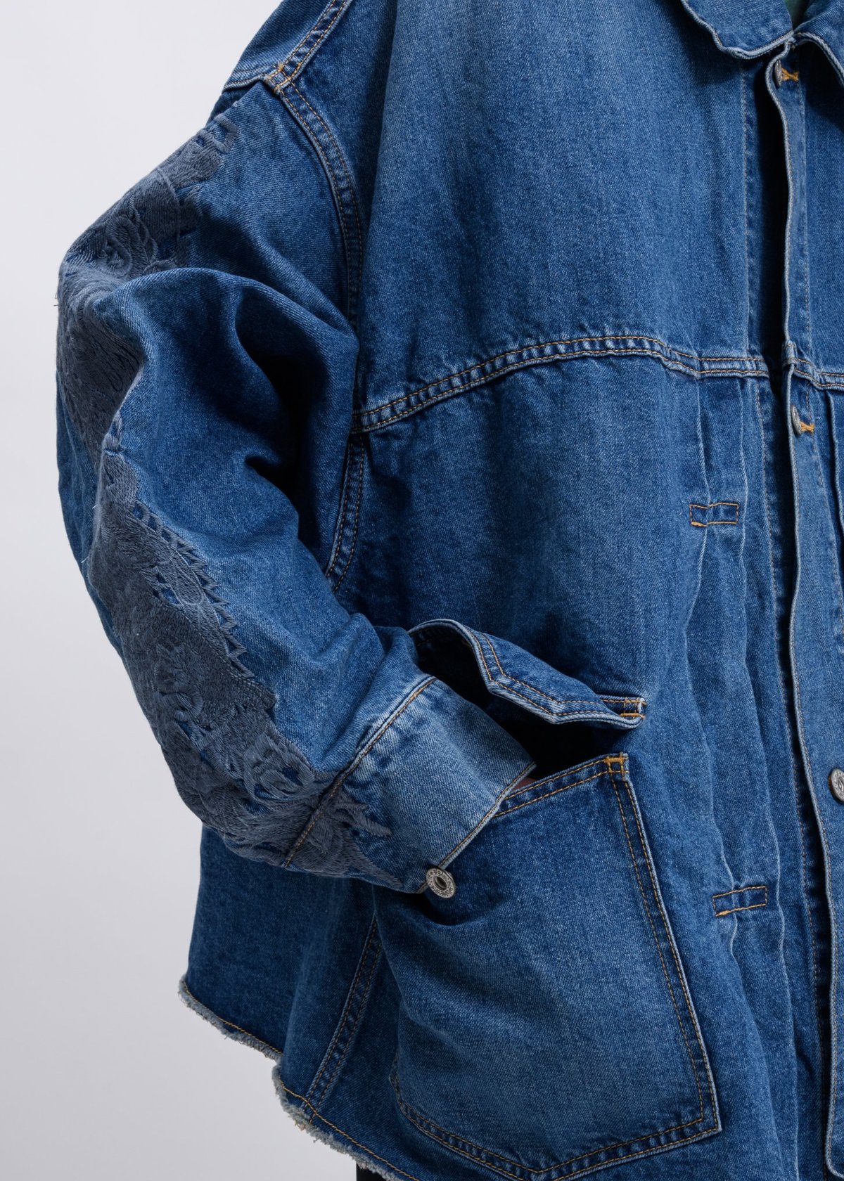 Doublet Blue Chaos Embroidery Hemp Denim Jacket - Blue | Garmentory