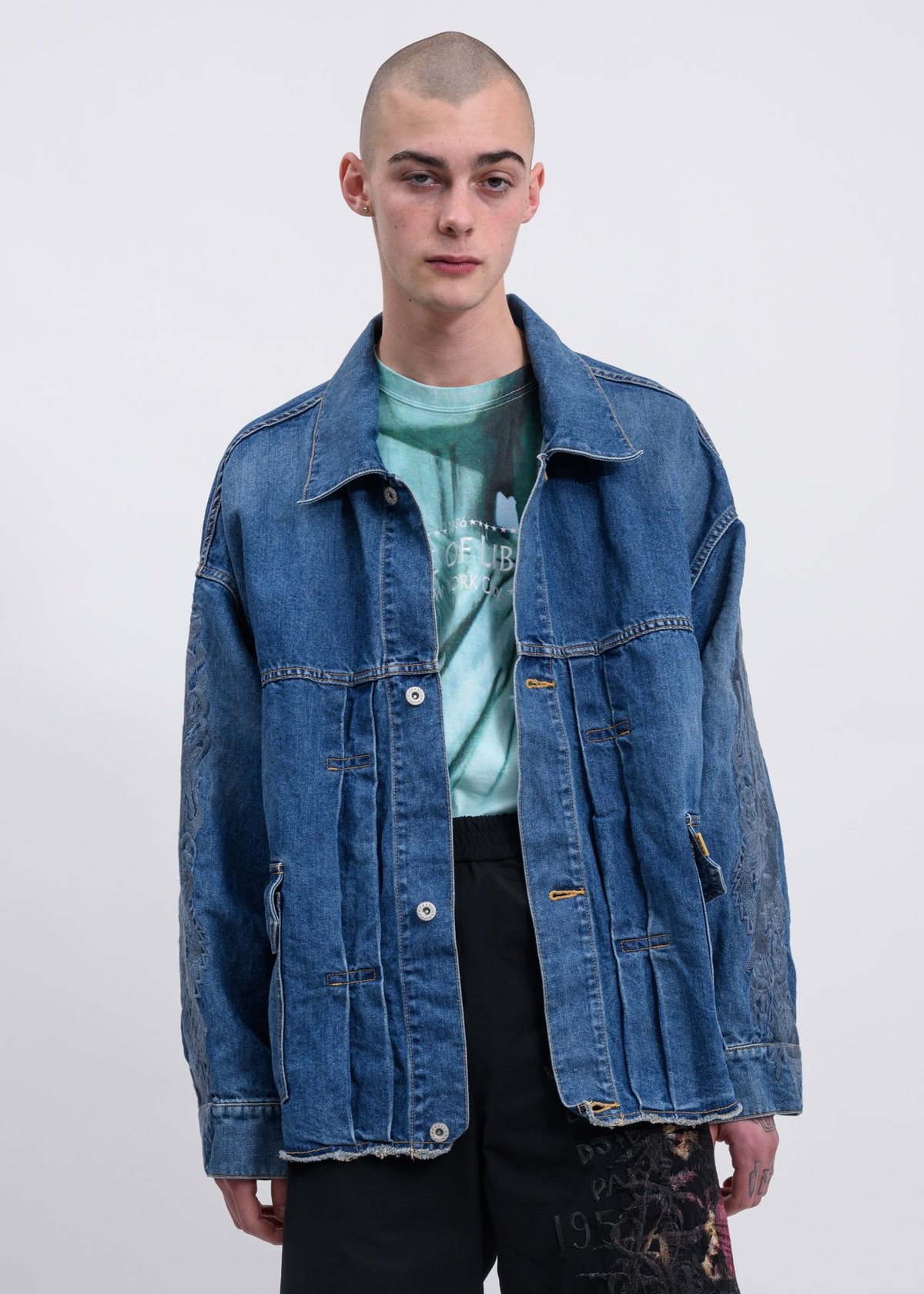 Doublet Blue Chaos Embroidery Hemp Denim Jacket - Blue | Garmentory
