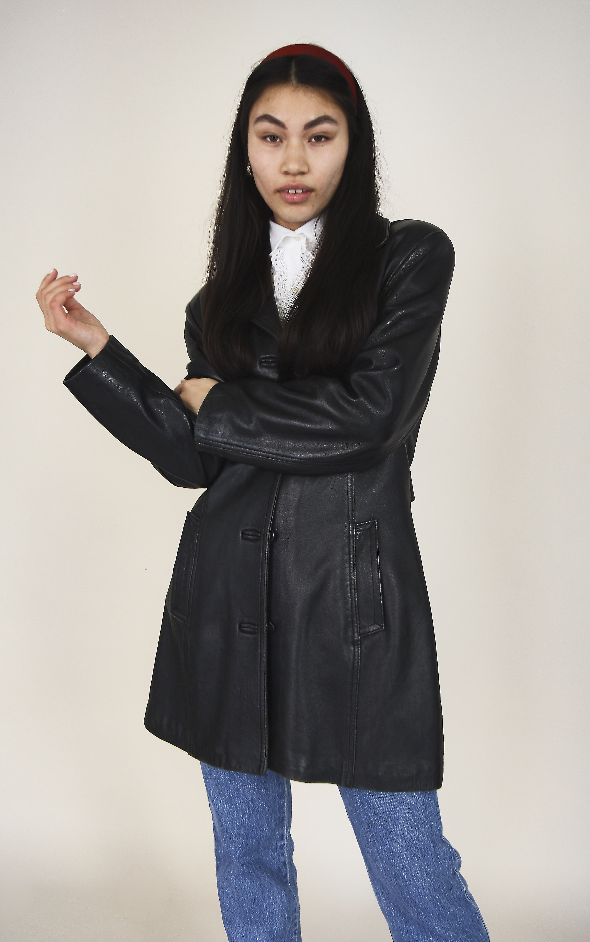 90s black leather jacket