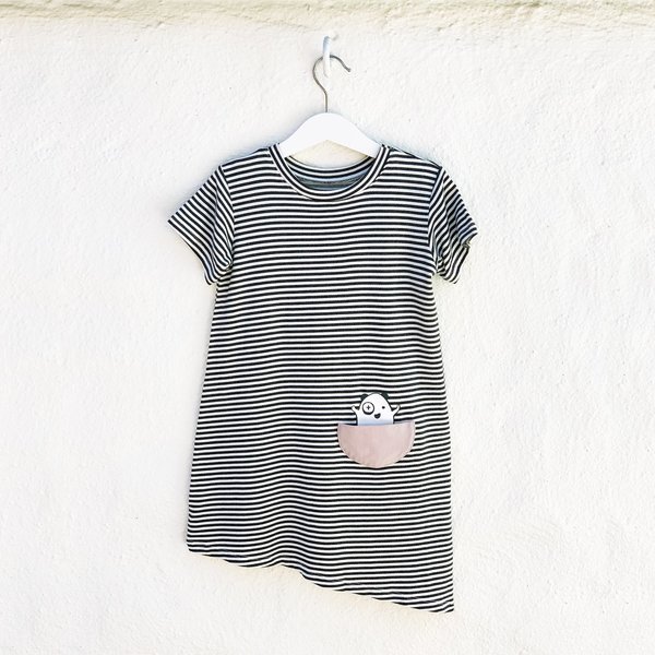 Kids Bash+Sass Asymmetric T-shirt Dress - Black/White Stripes Kids Bash+Sass Asymmetric T-shirt Dress - Black/White Stripes