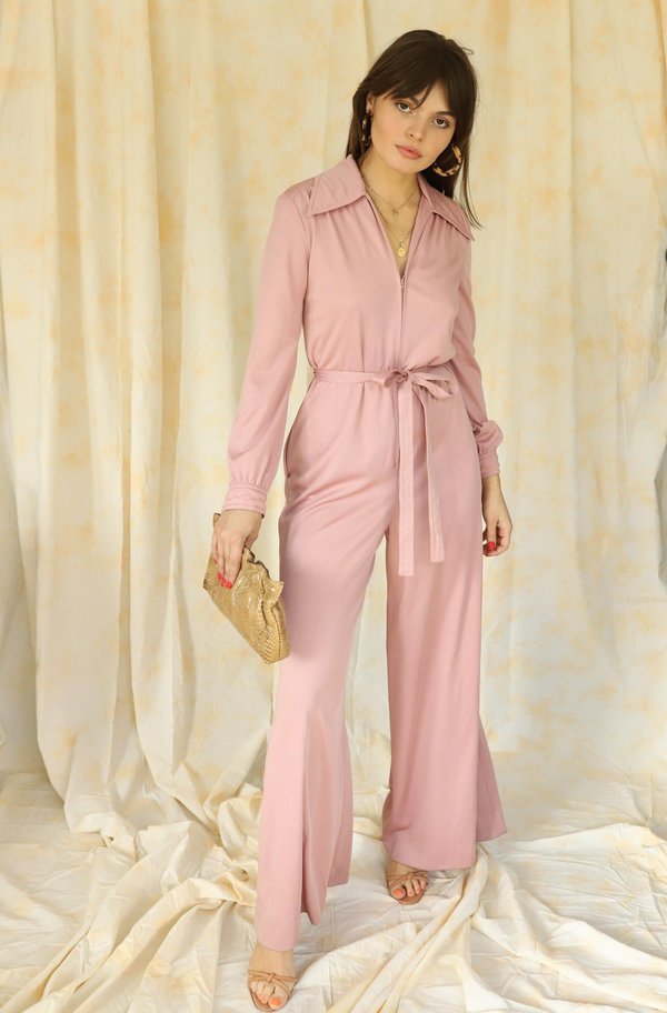 Vintage 1970s Pink Collared Jumpsuit 