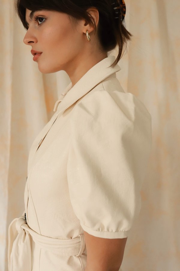 Moon River Balloon Sleeve Faux Leather Mini Dress - Cream Moon River Balloon Sleeve Faux Leather Mini Dress - Cream