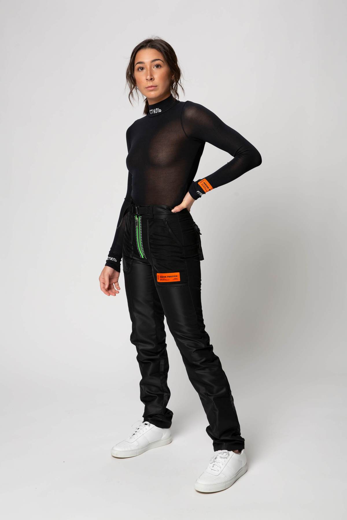 Heron Prestonタートルネック クロップド トップス Heron Preston Long Sleeve Turtleneck Bodysuit - black