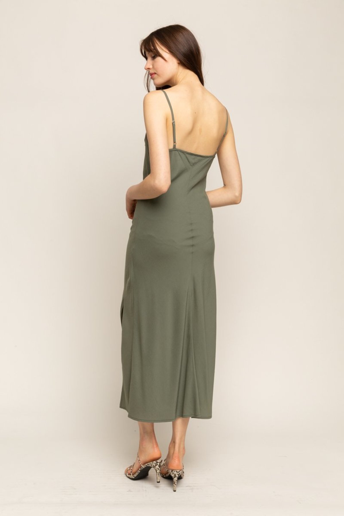 Grade & Gather Deep Slit Midi Slip Dress - Green | Garmentory Grade & Gather Deep Slit Midi Slip Dress - Green | Garmentory