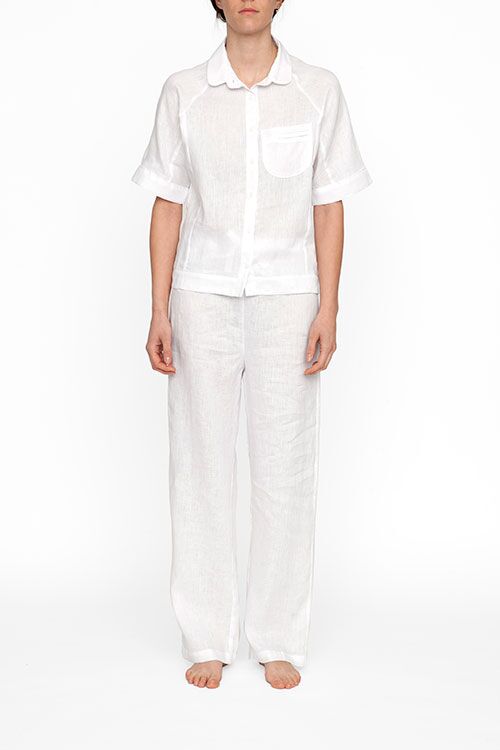 The Sleep Shirt Raglan Pyjama Top in White Linen The Sleep Shirt Raglan Pyjama Top in White Linen