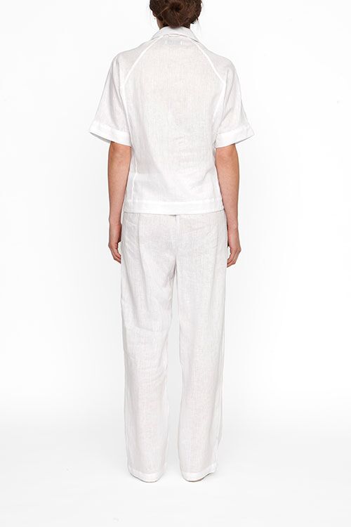 The Sleep Shirt Raglan Pyjama Top in White Linen The Sleep Shirt Raglan Pyjama Top in White Linen