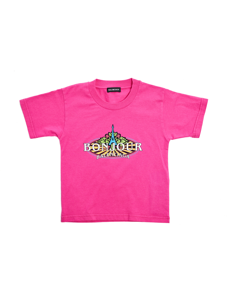Kids Balenciaga Cotton Bonjour T-Shirt - Pink | Garmentory