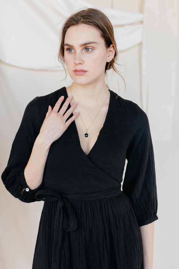 Voloshin Louisa Gauze Wrap Dress - Soft Black | Garmentory