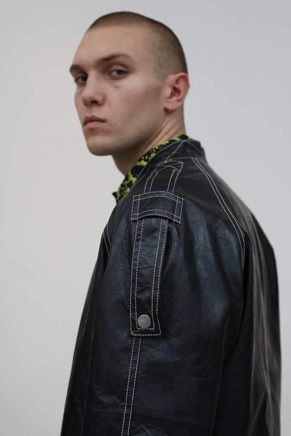Nomenklatura Studio Lamb Leather V-Neck Blouson - Black Nomenklatura Studio Lamb Leather V-Neck Blouson - Black