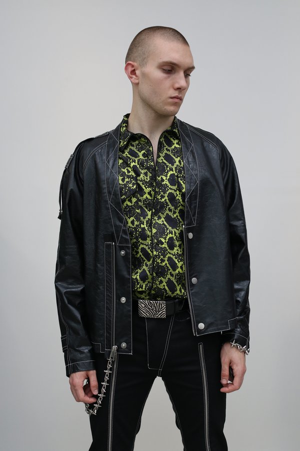 Nomenklatura Studio Lamb Leather V-Neck Blouson - Black Nomenklatura Studio Lamb Leather V-Neck Blouson - Black