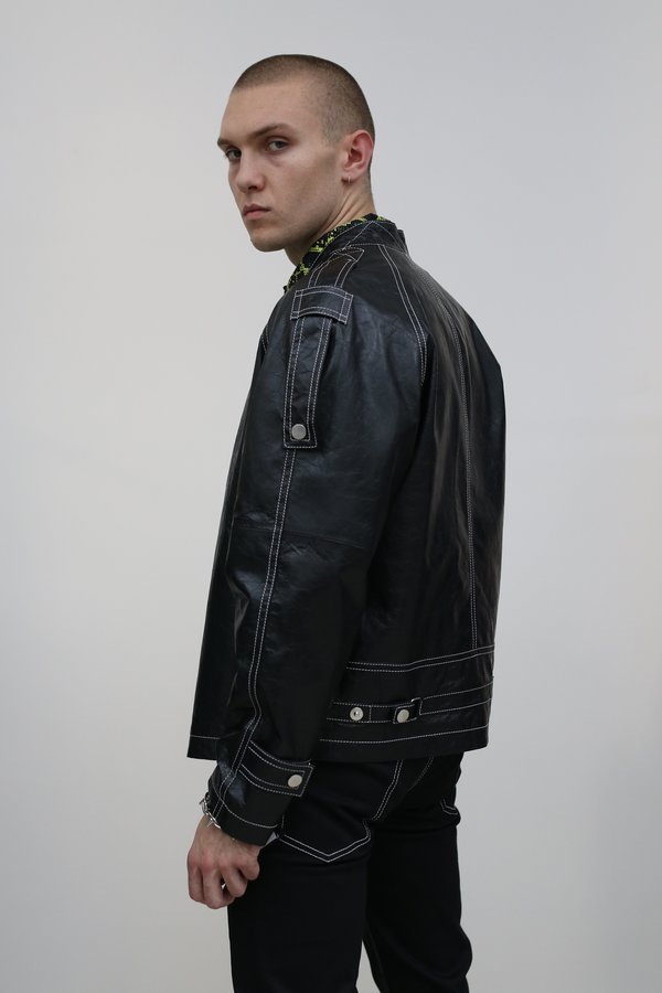 Nomenklatura Studio Lamb Leather V-Neck Blouson - Black Nomenklatura Studio Lamb Leather V-Neck Blouson - Black