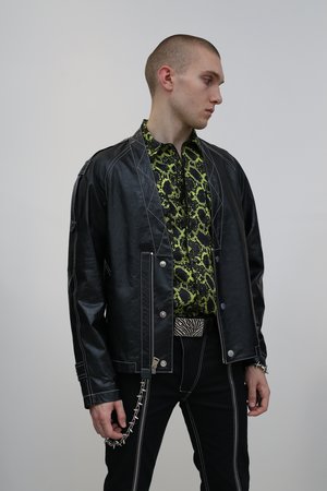 Nomenklatura Studio Lamb Leather V-Neck Blouson - Black Nomenklatura Studio Lamb Leather V-Neck Blouson - Black