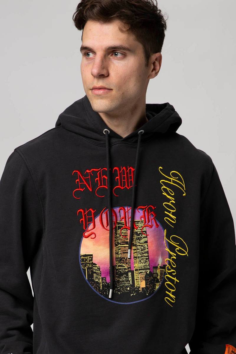 Heron Preston NYC Skyline Rib Hoodie - Black | Garmentory