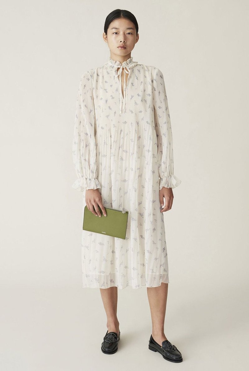 Ganni Pleated Georgette Midi Dress - White | Garmentory