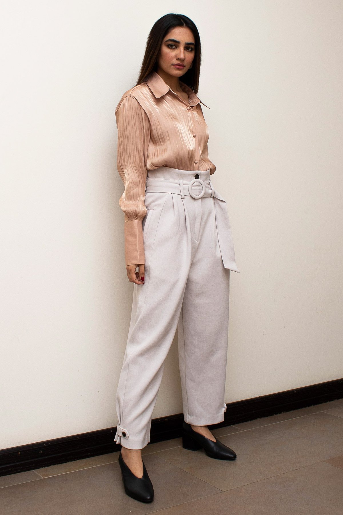 W A N T S High Waist Belted Pants - Cream | Garmentory