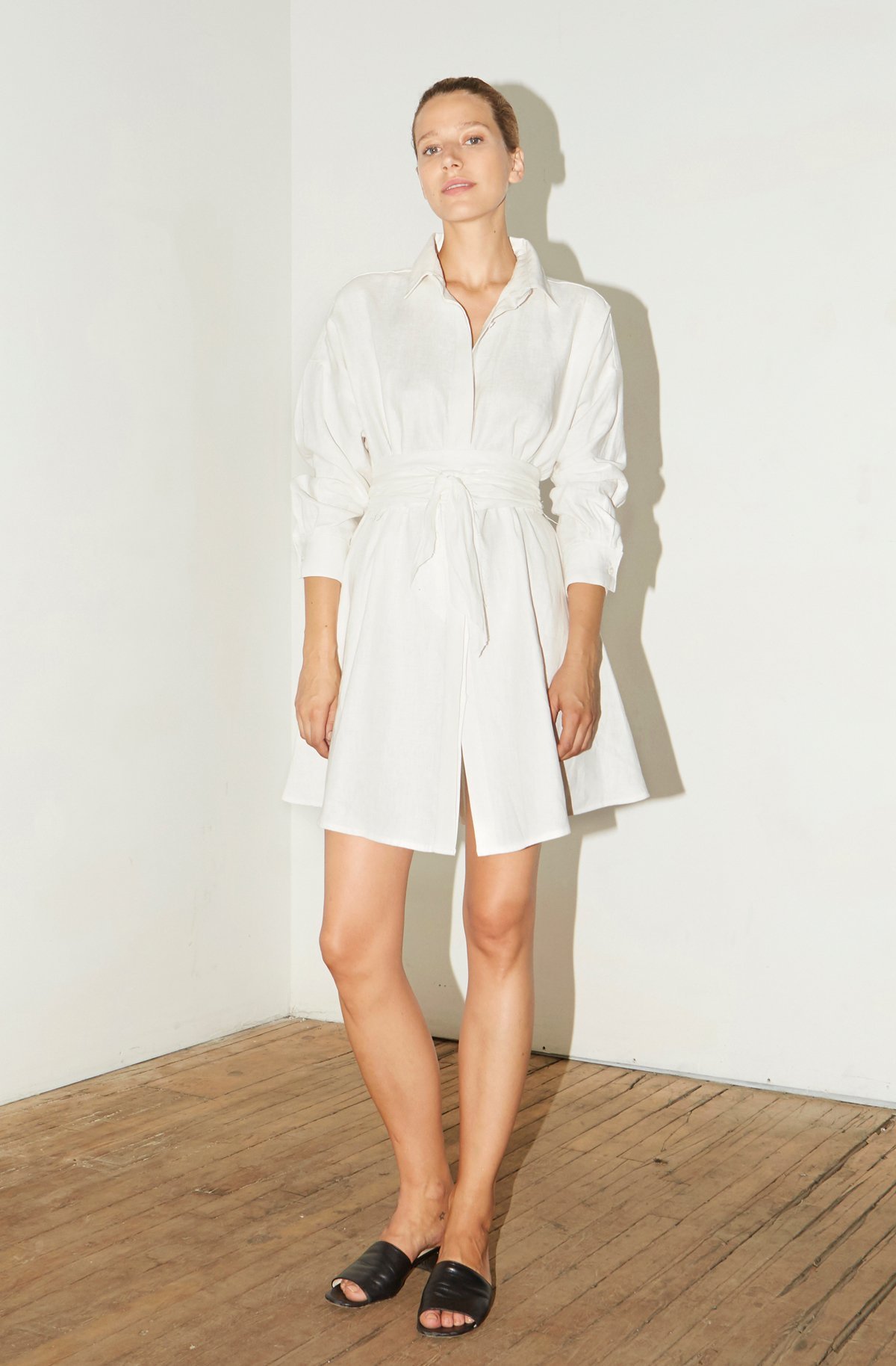 Datura Linen Short Shirt Dress - White - Image 2 of 4