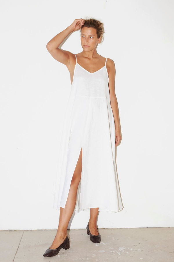 Datura Linen Slip Dress - White