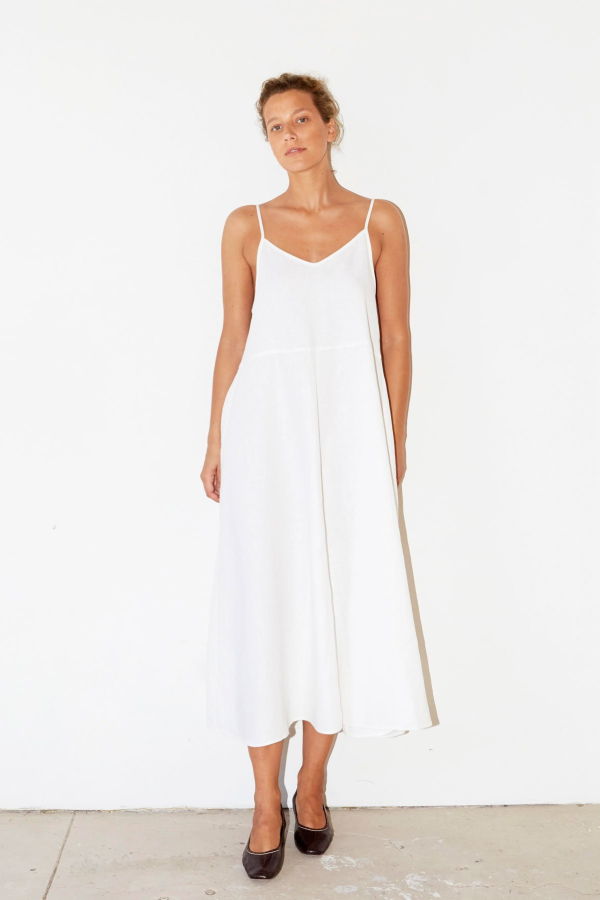 Datura Linen Slip Dress - White
