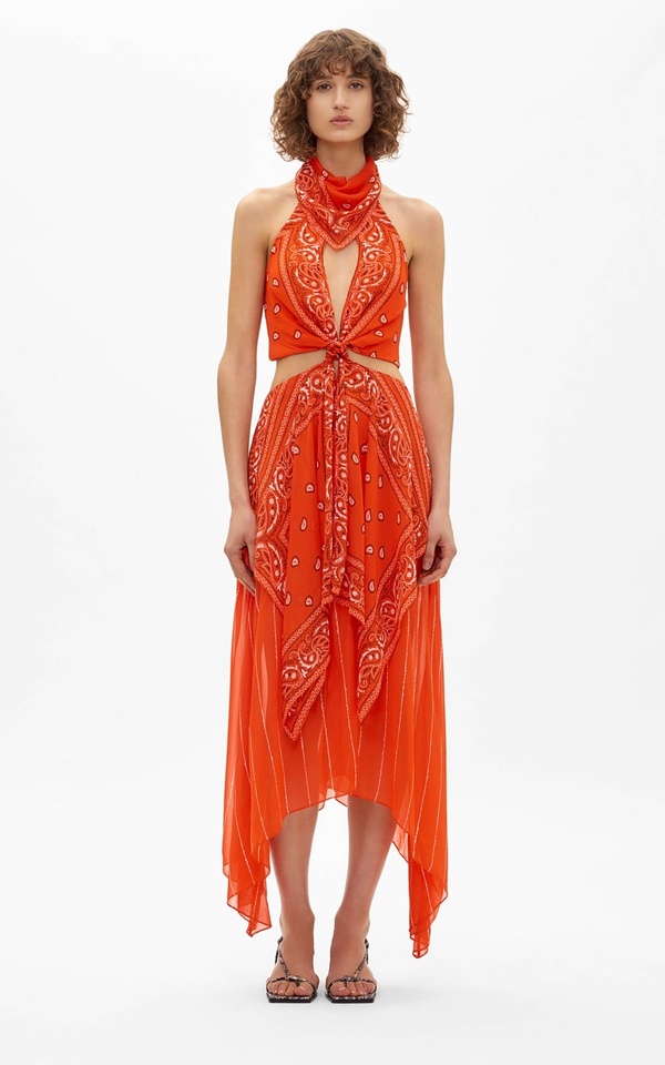 Formal Dresses Dion Lee Orange Dress Dion Lee Chain-Detail Pleated Midi  Dress Red