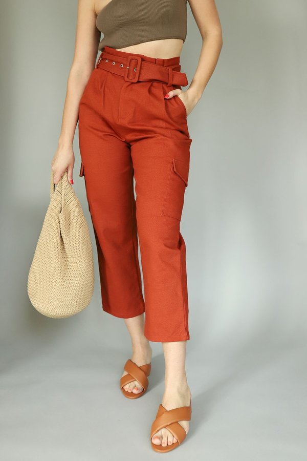 Glamorous Twill Belted Trousers - Rust Glamorous Twill Belted Trousers - Rust