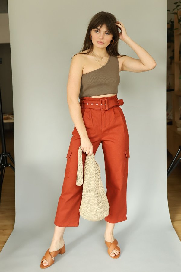 Glamorous Twill Belted Trousers - Rust Glamorous Twill Belted Trousers - Rust