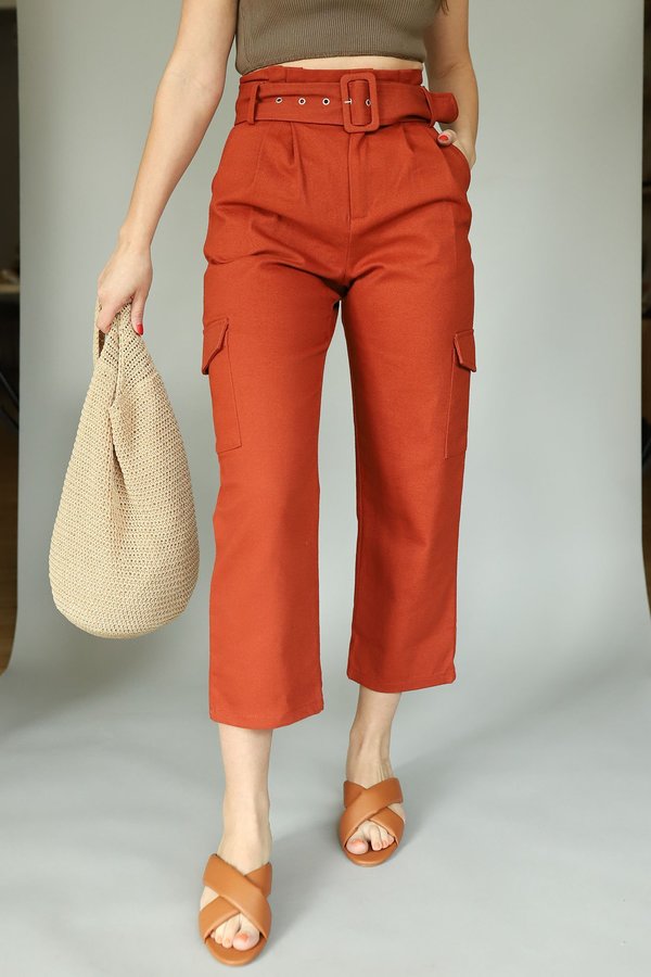 Glamorous Twill Belted Trousers - Rust Glamorous Twill Belted Trousers - Rust