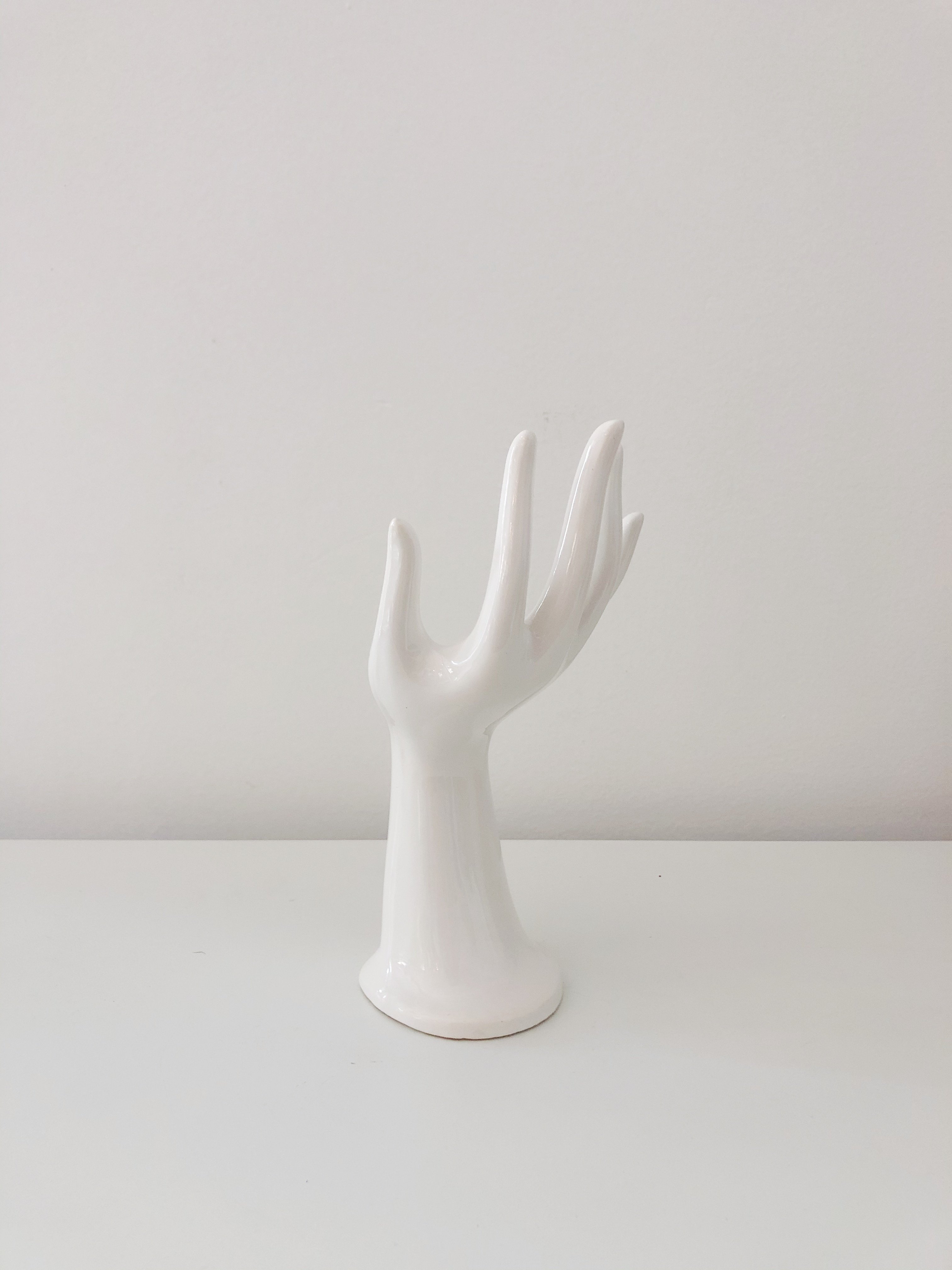 Vintage FRENCH CERAMIC HAND VASE White Garmentory