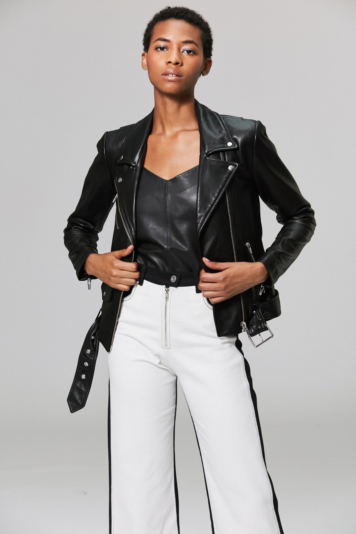 VEDA JAYNE SMOOTH LEATHER JACKET BLACK