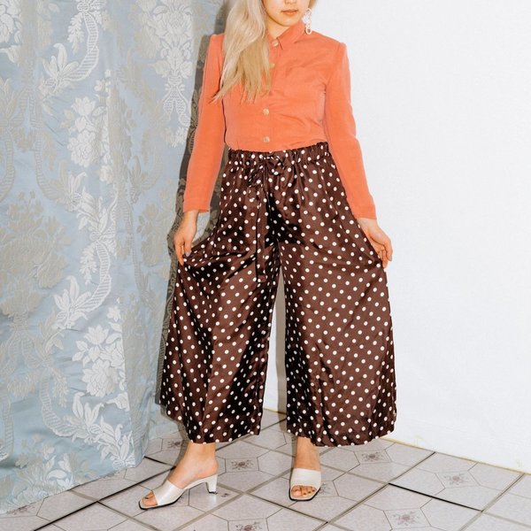 Wolcott : Takemoto Yayoi Pant - Brown Polka Dot Silk