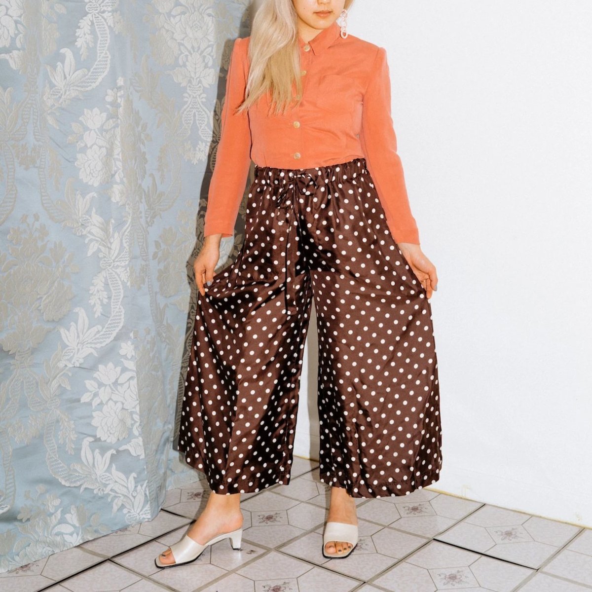 Wolcott : Takemoto Yayoi Pant - Brown Polka Dot Silk - Image 1 of 5