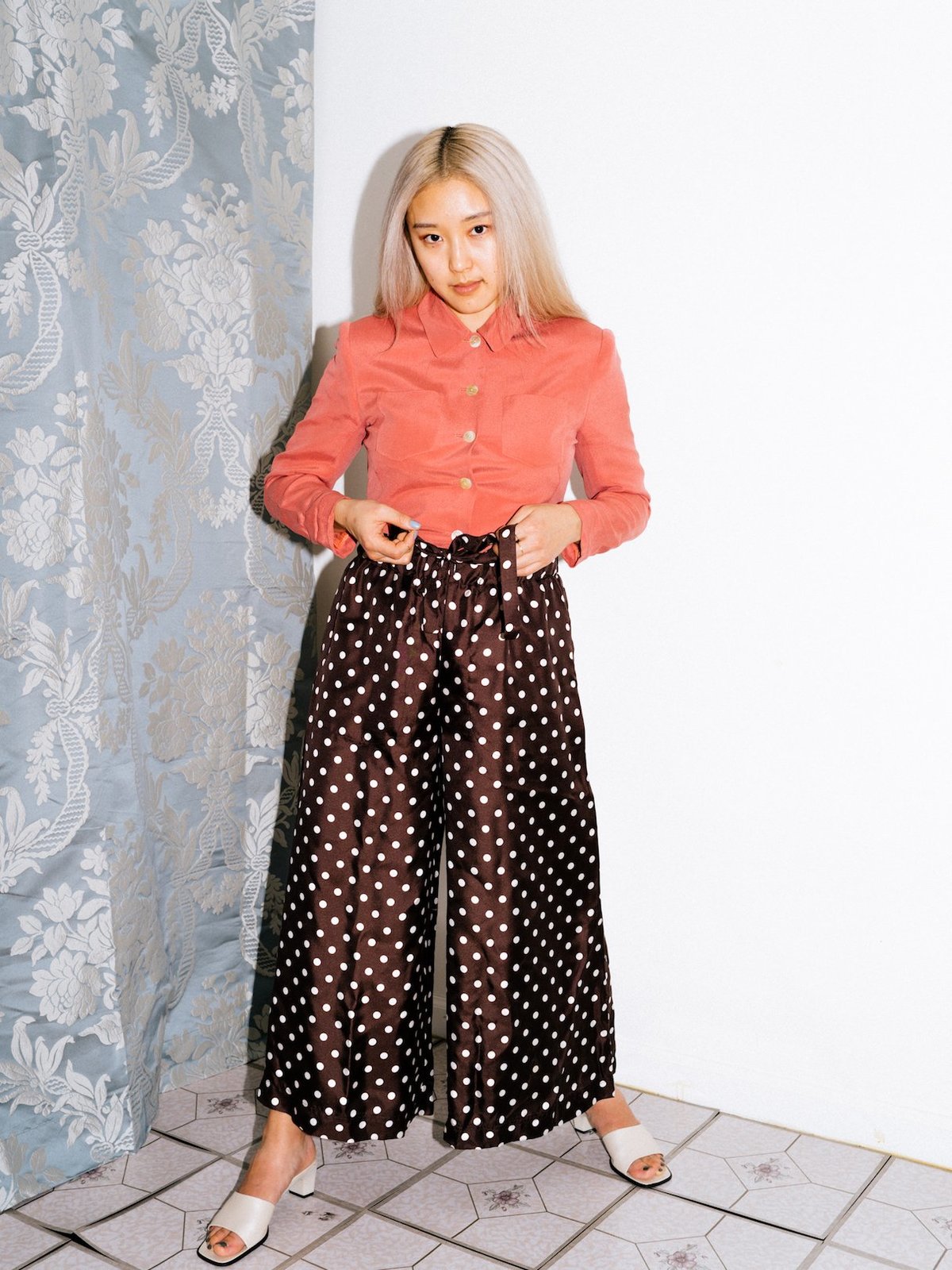 Wolcott : Takemoto Yayoi Pant - Brown Polka Dot Silk - Image 3 of 5