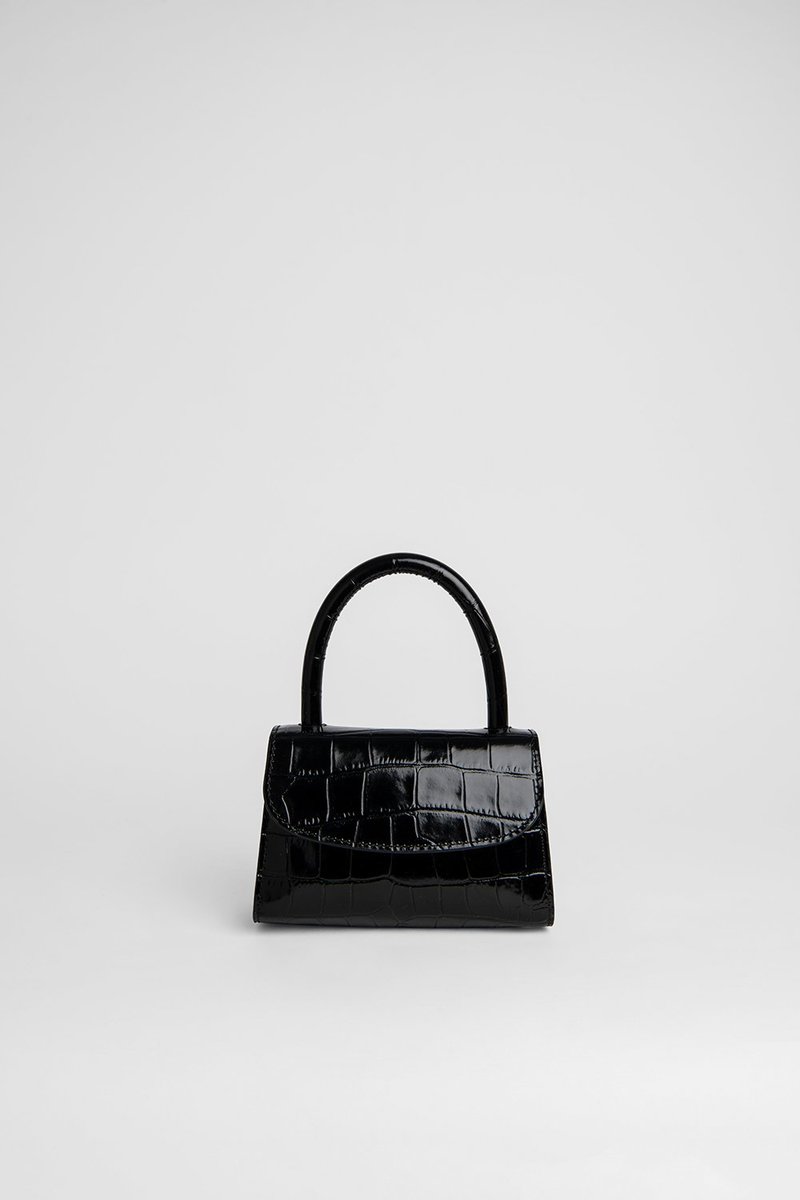 By Far Mini Croco Embossed Leather Bag Black Garmentory