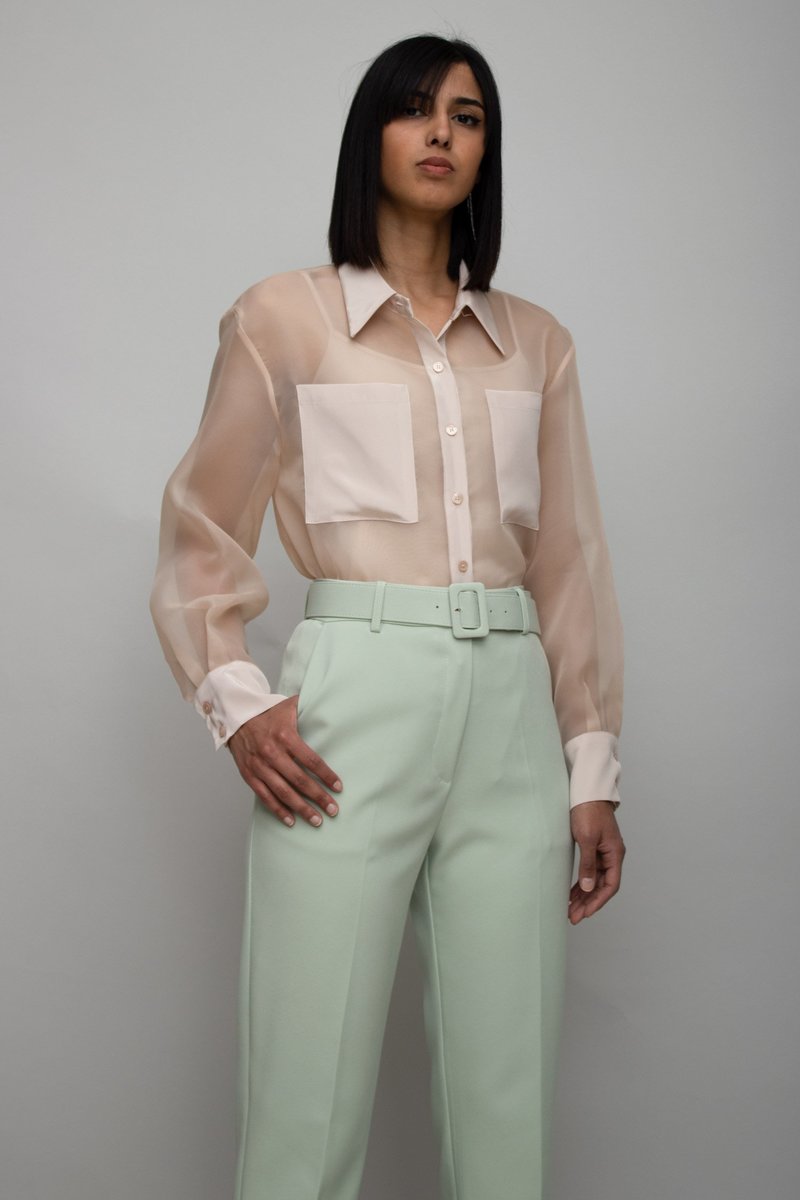 beige sheer top