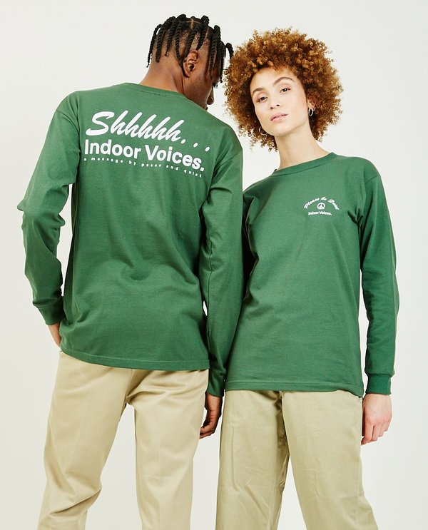 Unisex PEACE & QUIET Indoor Voices Long Sleeve Tee - Forest Unisex PEACE & QUIET Indoor Voices Long Sleeve Tee - Forest