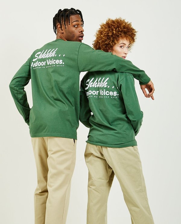 Unisex PEACE & QUIET Indoor Voices Long Sleeve Tee - Forest Unisex PEACE & QUIET Indoor Voices Long Sleeve Tee - Forest