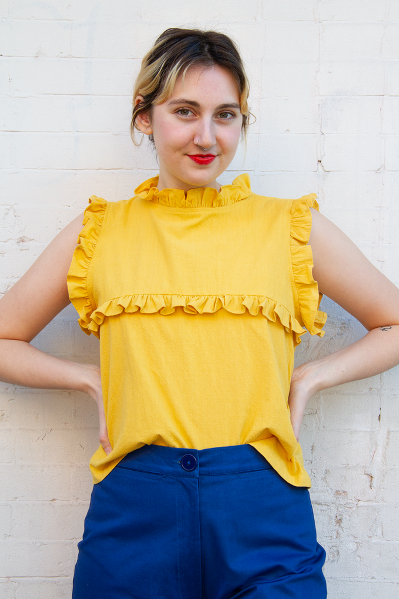 Toit Volant Sasha Ruffle Tank Top Yellow Garmentory