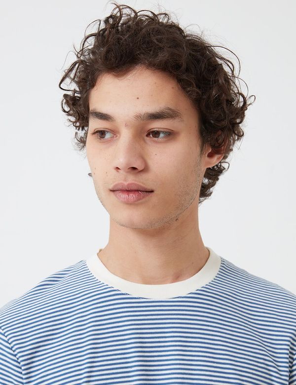 Folk Clothing Folk 1x1 Stripe T-Shirt - Woad/Ecru Folk Clothing Folk 1x1 Stripe T-Shirt - Woad/Ecru