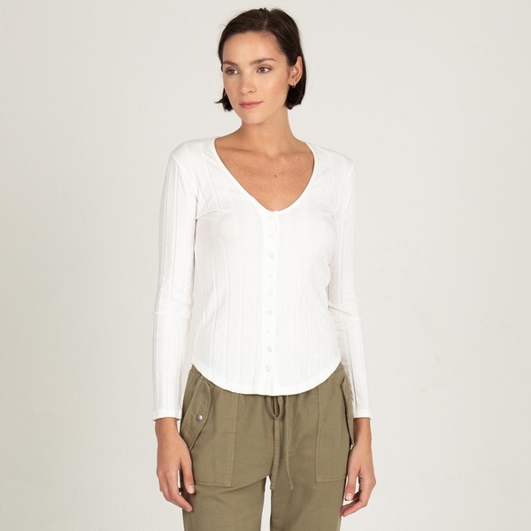 Monrow LONG SLEEVE V-NECK HENLEY - IVORY Monrow LONG SLEEVE V-NECK HENLEY - IVORY