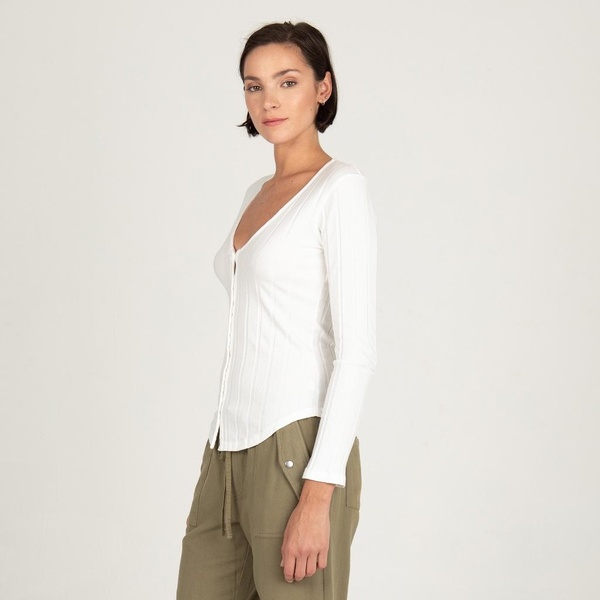 Monrow LONG SLEEVE V-NECK HENLEY - IVORY Monrow LONG SLEEVE V-NECK HENLEY - IVORY