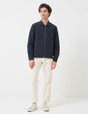 YMC Mini Stripe Bowie Zip Shirt - Navy Blue | Garmentory