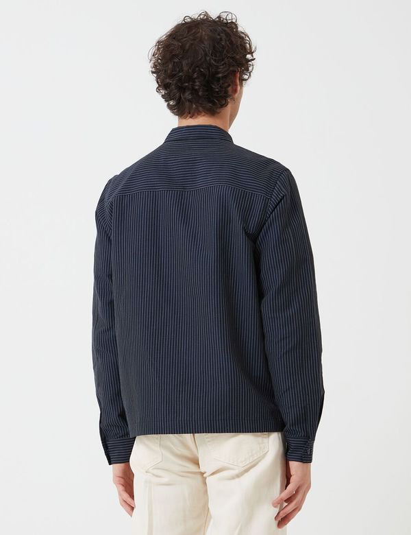 YMC Mini Stripe Bowie Zip Shirt - Navy Blue | Garmentory