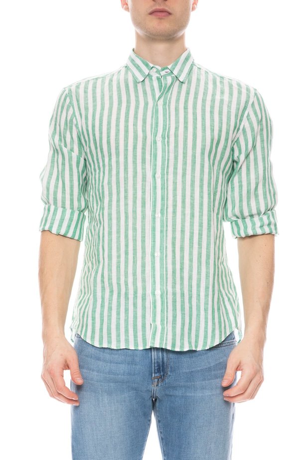 Frank & Eileen Finbar Linen Wide Stripe Shirt - GREEN/WHITE Frank & Eileen Finbar Linen Wide Stripe Shirt - GREEN/WHITE