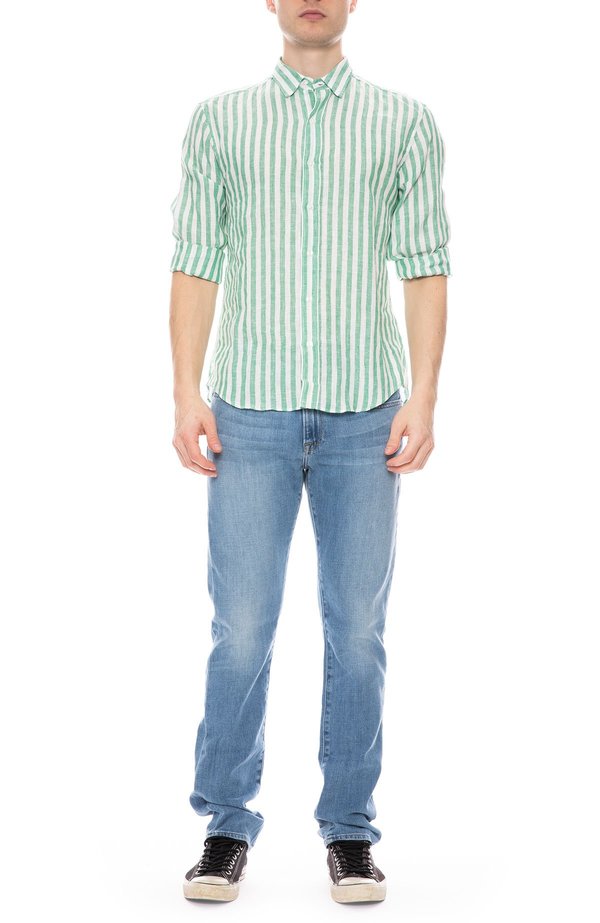 Frank & Eileen Finbar Linen Wide Stripe Shirt - GREEN/WHITE Frank & Eileen Finbar Linen Wide Stripe Shirt - GREEN/WHITE