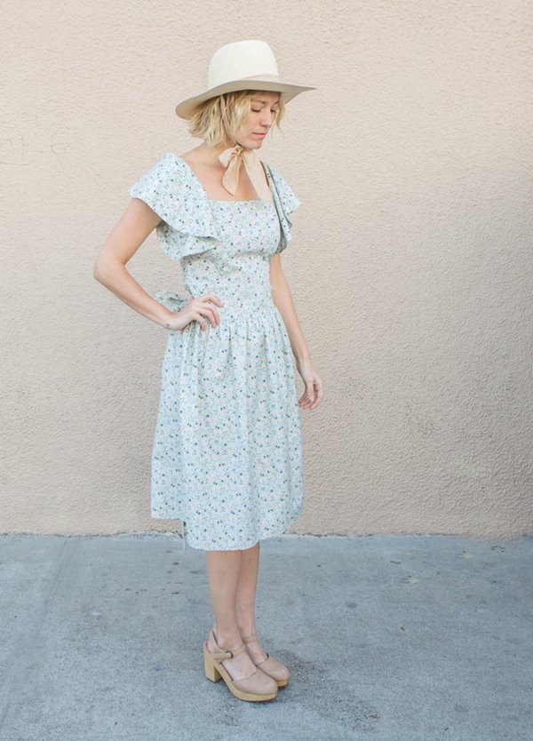 Batsheva Bow Dress - Blue Micro Floral Batsheva Bow Dress - Blue Micro Floral