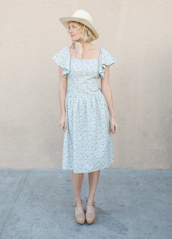 Batsheva Bow Dress - Blue Micro Floral Batsheva Bow Dress - Blue Micro Floral
