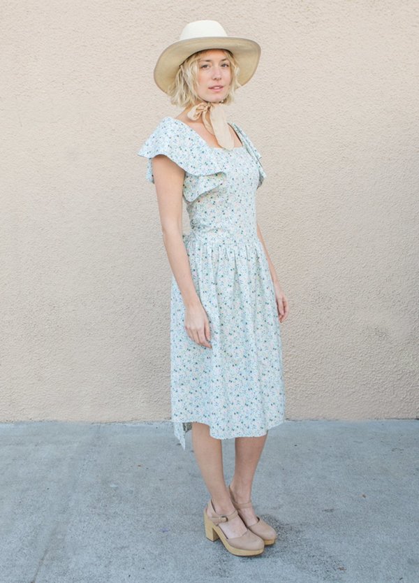 Batsheva Bow Dress - Blue Micro Floral Batsheva Bow Dress - Blue Micro Floral
