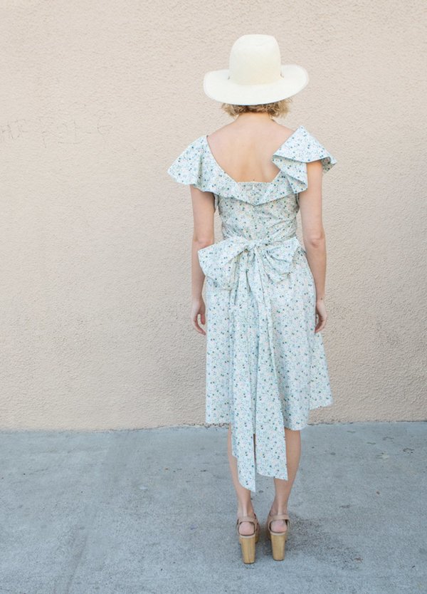Batsheva Bow Dress - Blue Micro Floral Batsheva Bow Dress - Blue Micro Floral