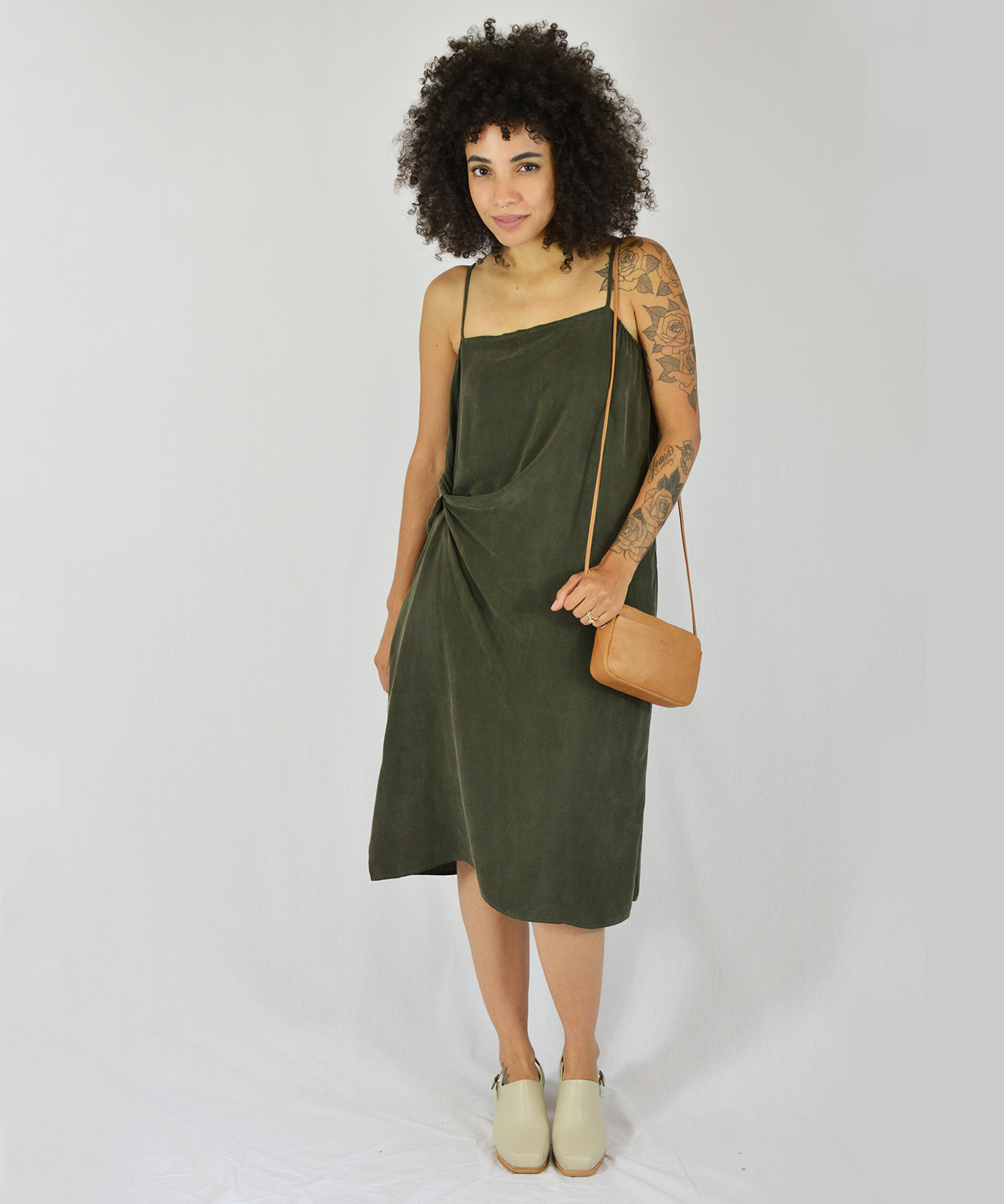 Objects Without Meaning Olive Twist Slip Dress | Garmentory Objects Without Meaning Olive Twist Slip Dress | Garmentory