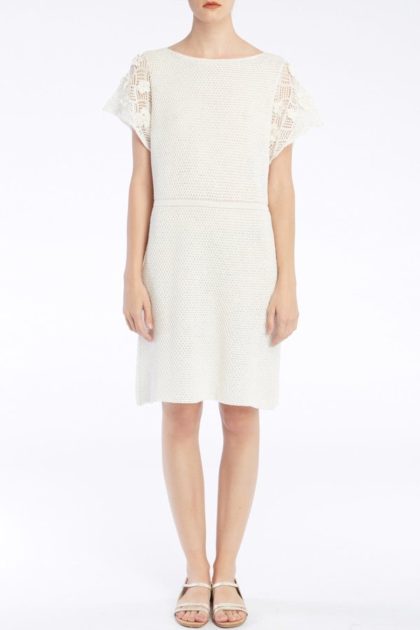 white christmas dresses Off White Collared Crochet Lace Sleeveless Mini Dress main image 0