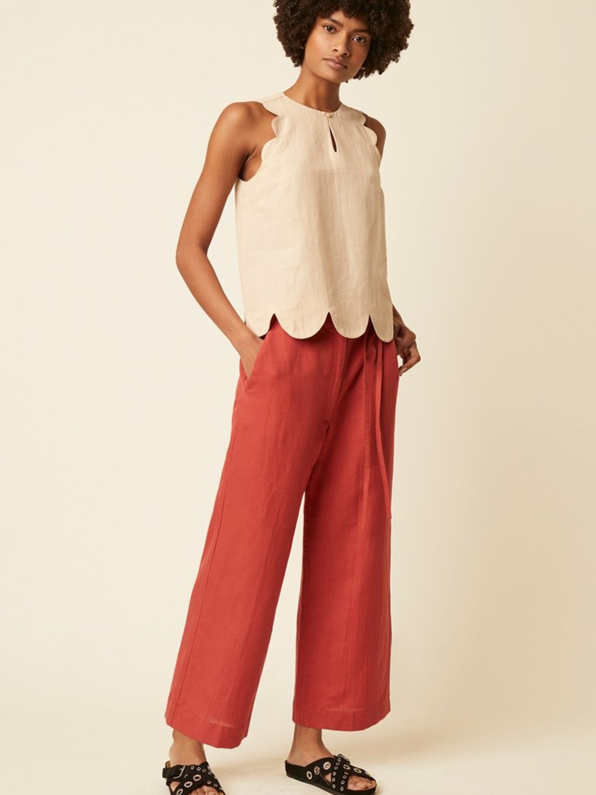 Great Plains Linen Scallop Top - Sand - Image 1 of 2